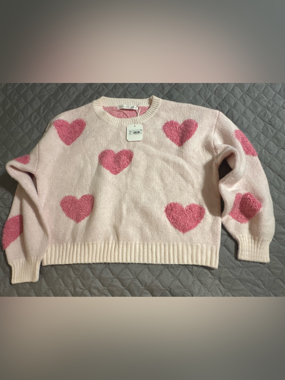 Altar’d State Cozy Pink Heart Crewneck Sweater XXS